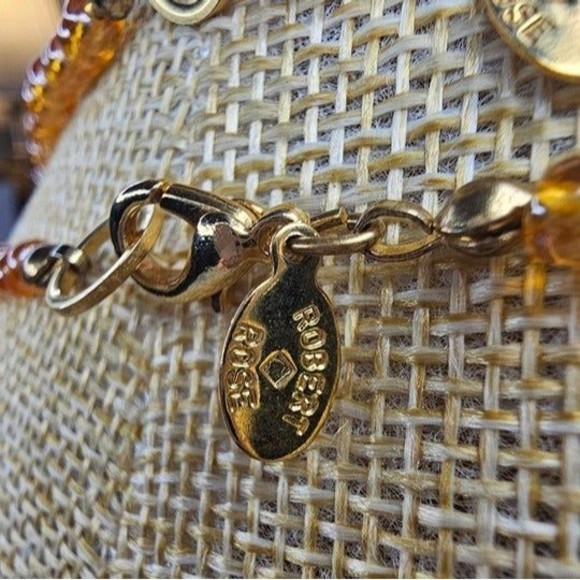 Robert Rose 2 Strands Orange Glass Beads with Goldtone, Clear & Iridescent Beads - Picture 7 of 7